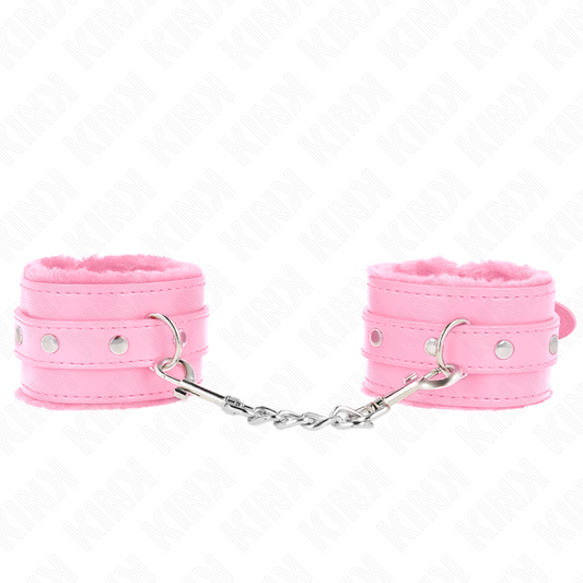 KINK - CINTURE PER POLSI PREMIUM RIVESTITE IN PELLICCIA ROSA CON CINTURA ROSA REGOLABILE 17-29 CM X 6 CM