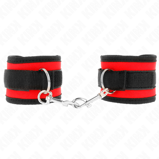 KINK - NYLON BIND HOOK&amp;LOOP WRIST RESTRIINTS ROSSO-NERO MODELLO 2 REGOLABILE 18-35 CM X 6 CM