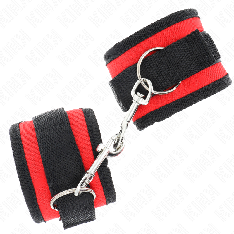 KINK - NYLON BIND HOOK&amp;LOOP WRIST RESTRIINTS ROSSO-NERO MODELLO 2 REGOLABILE 18-35 CM X 6 CM