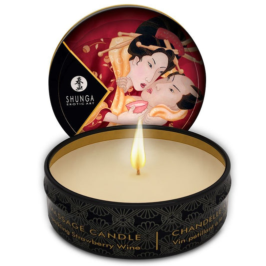 SHUNGA - MINI CARESS BY CANDELIGHT MASSAGEKERZE MIT ERDBEEREN UND CAVA 30 ML