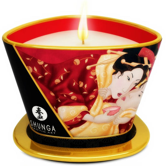 SHUNGA - MINI CARESS BY CANDELIGHT MASSAGEKERZE MIT ERDBEEREN UND CAVA 170 ML