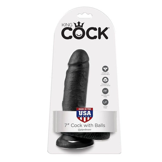 KING COCK - 7 DILDO SCHWARZ MIT KUGELN 17,8 CM