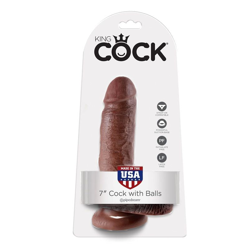 KING COCK - 7 DILDO BRAUN MIT KUGELN 17,8 CM