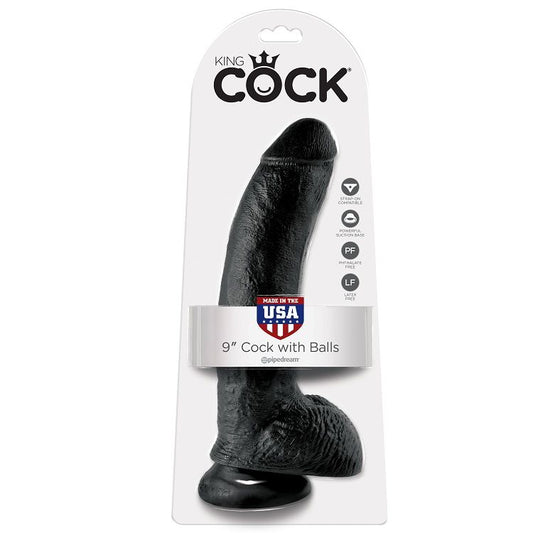 KING COCK - 9 DILDO NERO CON PALLE 22,9 CM