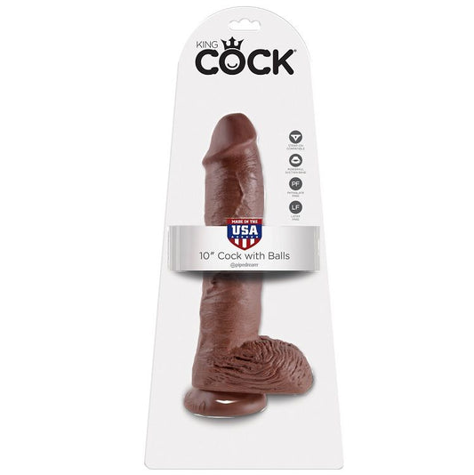 KING COCK - 10 DILDO BRAUN MIT KUGELN 25,4 CM