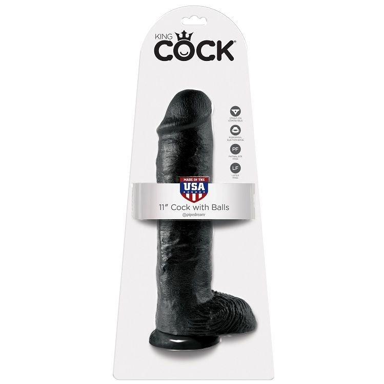 KING COCK - 11 DILDO NERO CON PALLE 28 CM