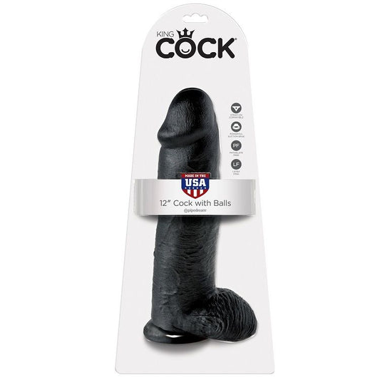 KING COCK - 12 DILDO NERO CON PALLE 30,48 CM