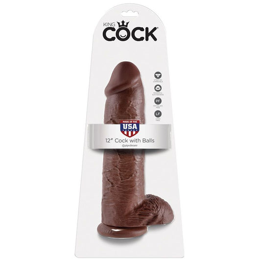 KING COCK - 12 DILDO BRAUN MIT KUGELN 30,48 CM