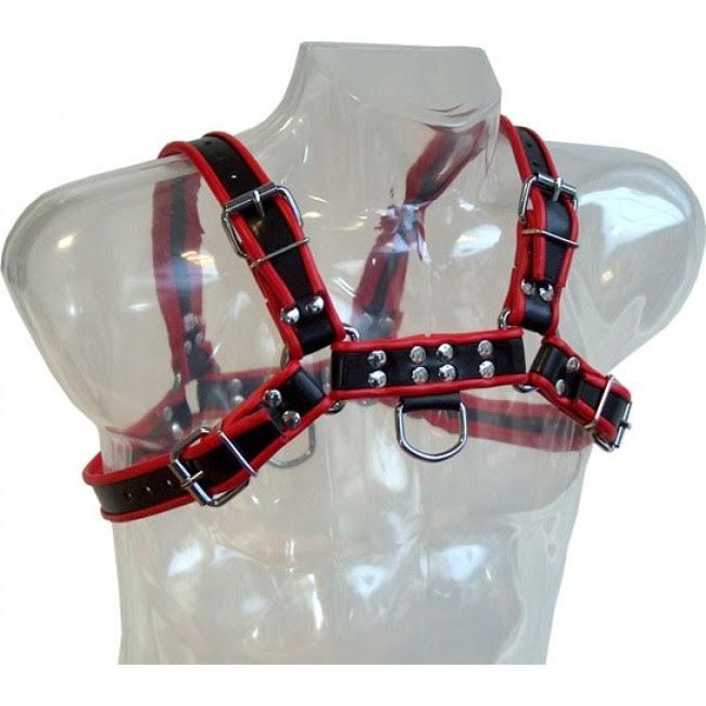 LEDER BODY - KETTEN HARNESS III SCHWARZ/ROT 