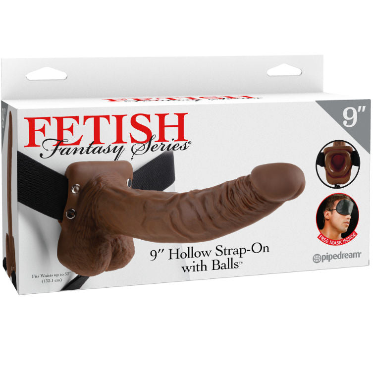 SERIE FETISH FANTASY - SERIE 9 HOLLOW STRAP-ON CON PALLE 22,9 CM MARRONE