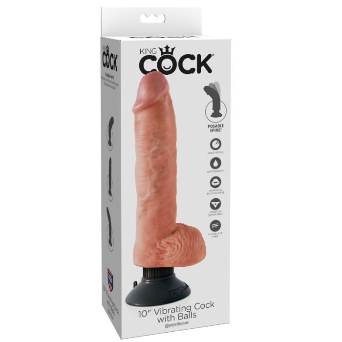 KING COCK - 25,5 CM VIBRIERENDER SCHWANZ MIT HAUTFARBENEN KUGELN