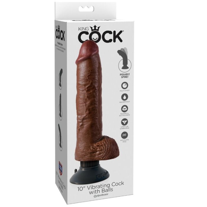 KING COCK - 25,5 CM VIBRIERENDER SCHWANZ MIT KUGELN BRAUN