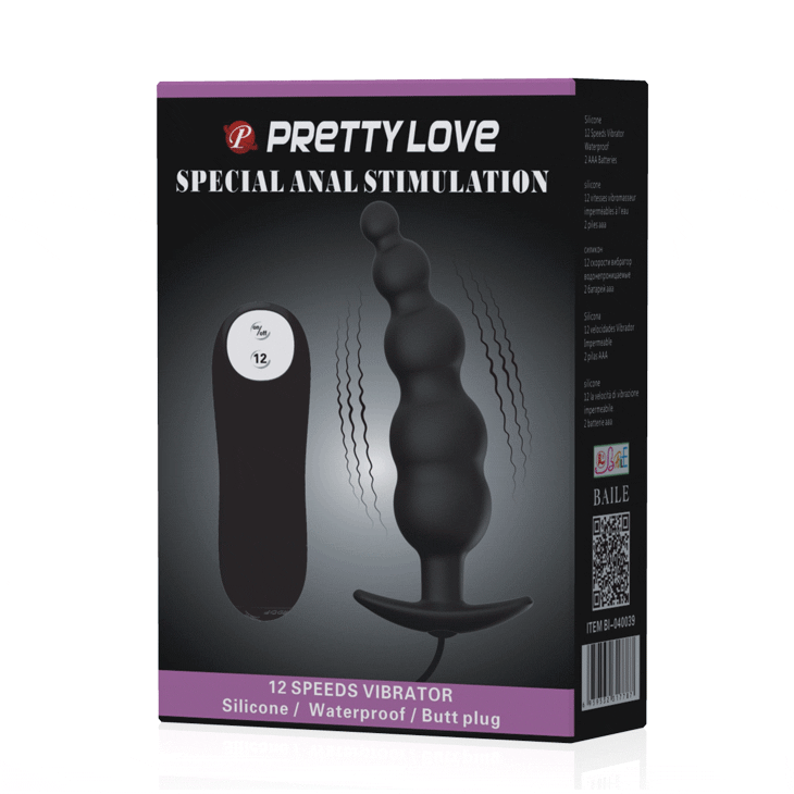 PRETTY LOVE - ANAL PLUG SILIKON EXTRA STIMULATION UND 12 VIBRATIONSMODI SCHWARZ