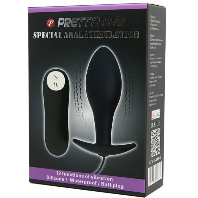 PRETTY LOVE - TAPPO ANALE IN SILICONE CON ANCORA 12 MODALITÀ DI VIBRAZIONE NERO