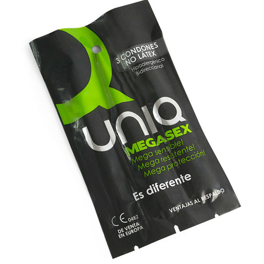 UNIQ - MEGASEX PRESERVATIVI SENZA LATTICE SENSIBILI 3 UNITÀ