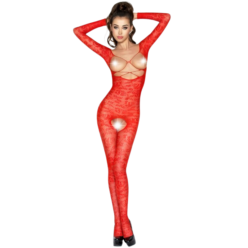 PASSION - BODYSTOCKING ROSSO DONNA BS031 TAGLIA UNICA