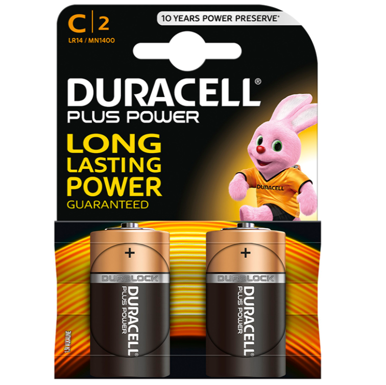 DURACELL - PLUS POWER BATTERY C LR14 2 UNITS