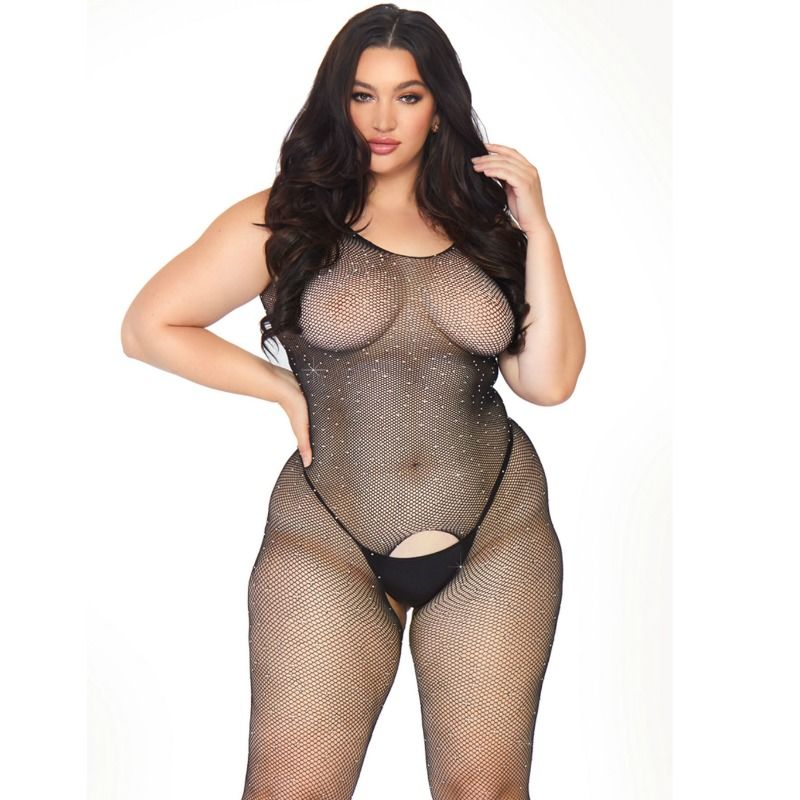 LEG AVENUE - CRYSTALYZED NET BODYSTOCKING 1X-2X