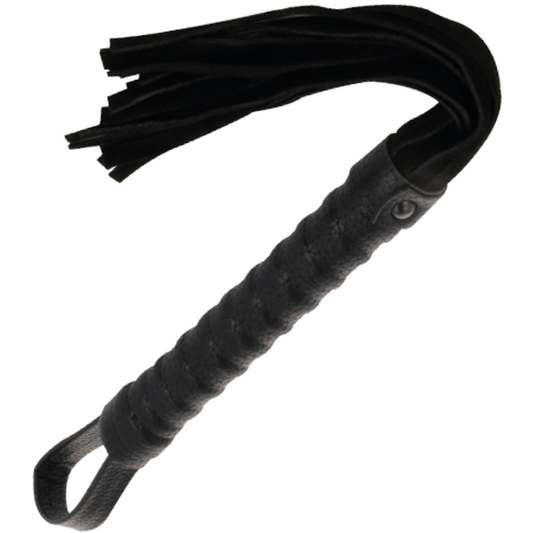 DARKNESS - BLACK BONDAGE WHIP WITH LEATHER HANDLE