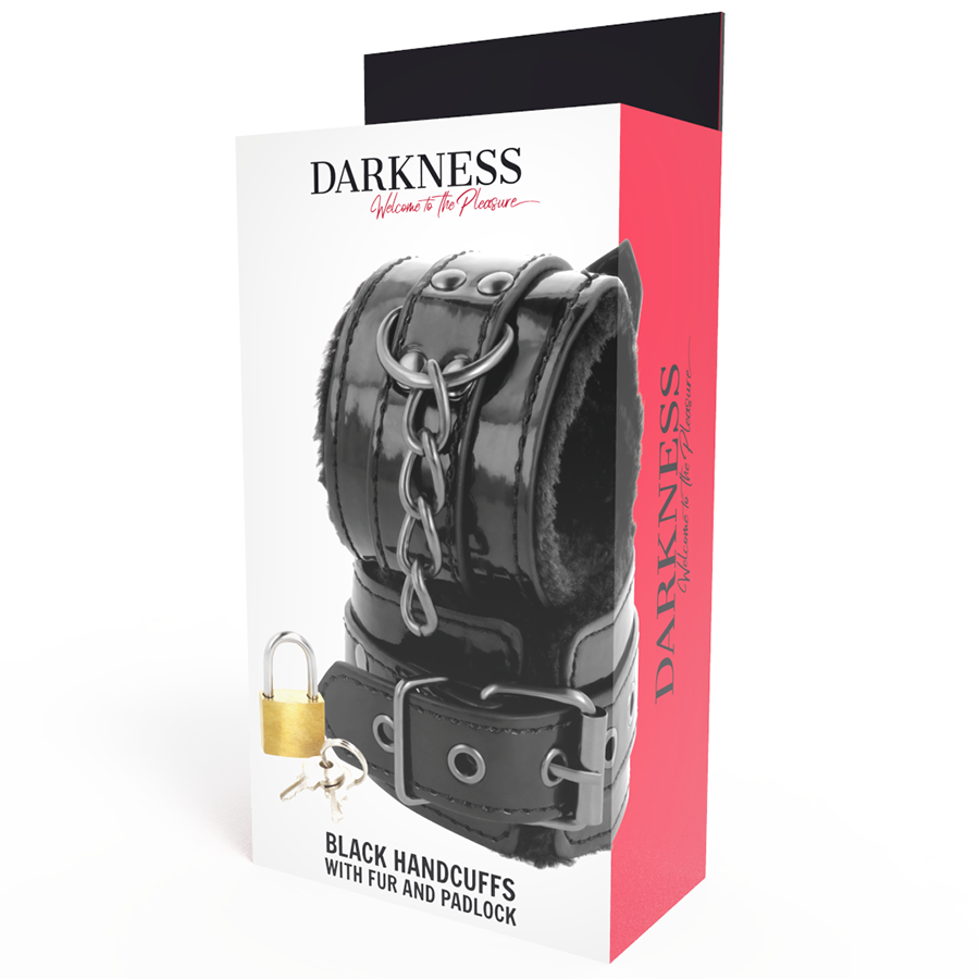 DARKNESS - MANETTE IN PELLE NERE REGOLABILI CON LUCCHETTO