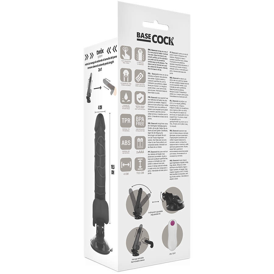 BASECOCK - REALISTISCHER VIBRATOR MIT FERNBEDIENUNG NATURAL MIT HODEN 19,5 CM -O- 4 CM