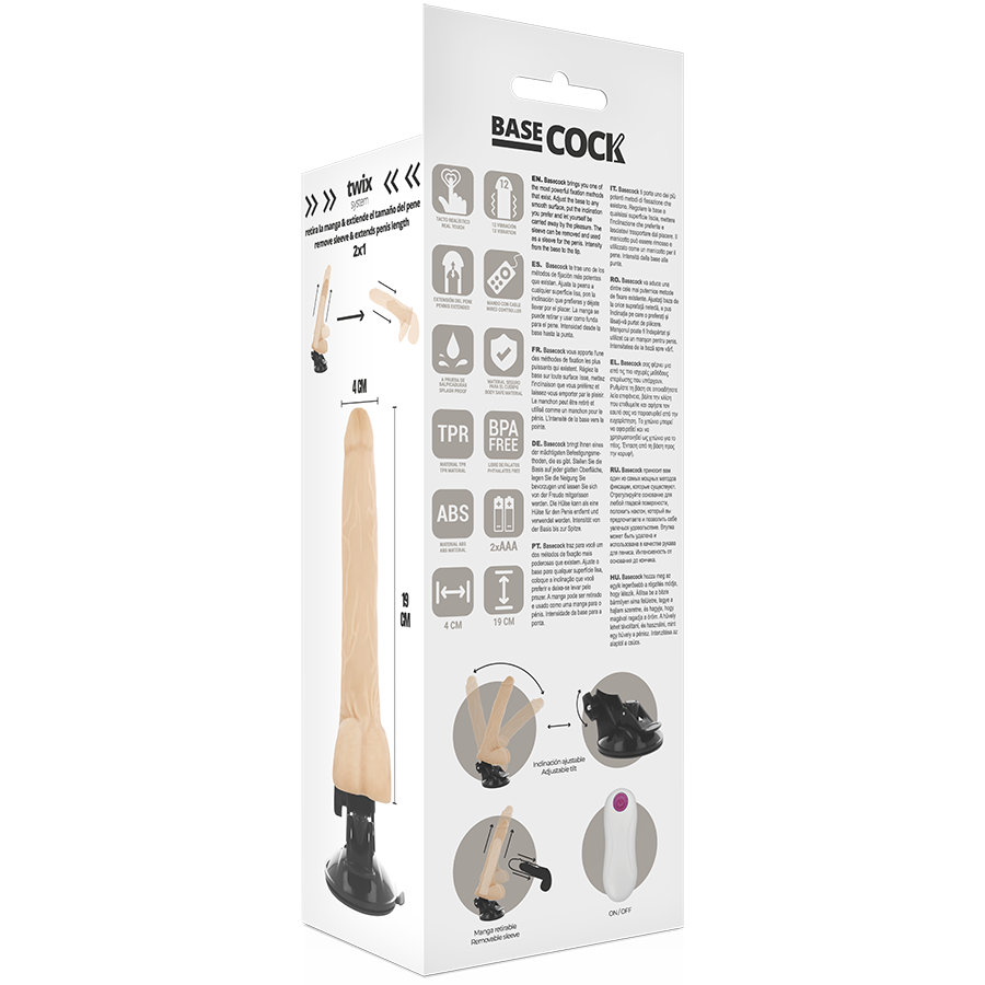 BASECOCK - REALISTISCHER VIBRATOR MIT FERNBEDIENUNG, HAUTFLEISCH 19 CM -O- 4 CM