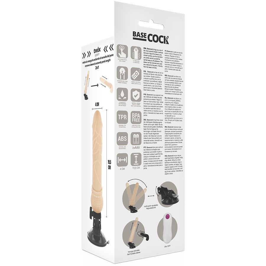 BASECOCK - VIBRATORE REALISTICO TELECOMANDO FLESH 19,5 CM -O- 4 CM