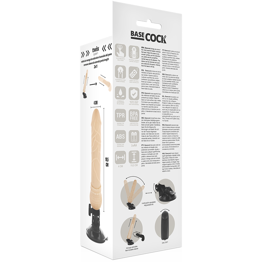 BASECOCK - VIBRATORE REALISTICO TELECOMANDO FLESH 19,5 CM -O- 4 CM