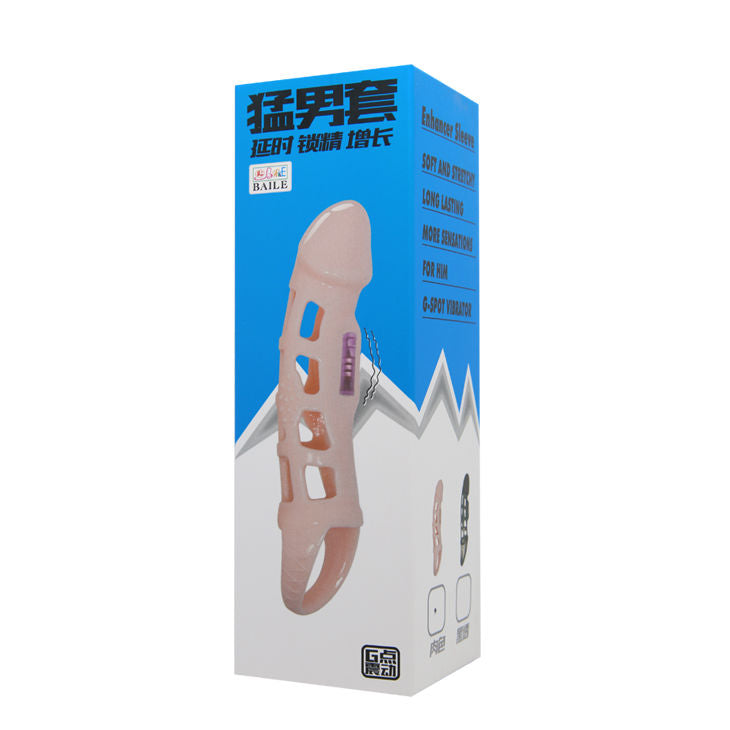 BAILE - PENIS EXTENDER COVER WITH VIBRATION AND NATURAL STRAP 13.5 CM