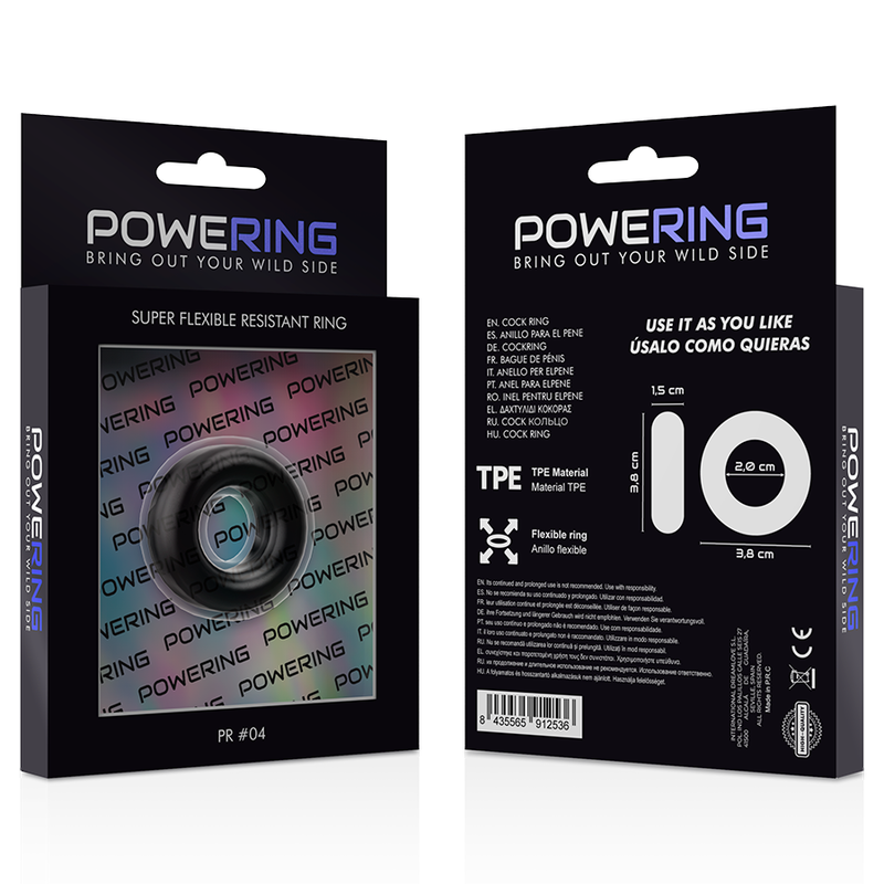 POWERING - ANELLO PER PENE SUPER FLESSIBILE E RESISTENTE 3,8CM PR04 NERO