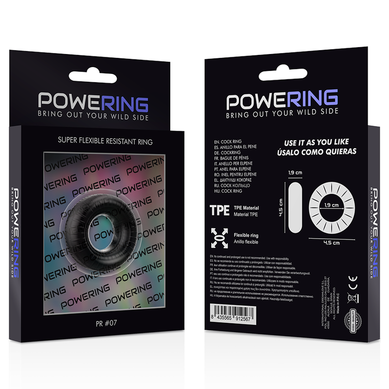 POWERING - SUPER FLEXIBLE AND RESISTANT PENIS RING 4.5CM PR07 BLACK