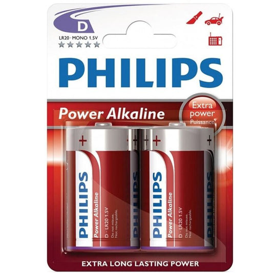 PHILIPS - POWER ALKALINE PILA D LR20 CONFEZIONE DA 2