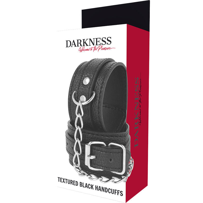 DARKNESS - SCHWARZE HANDSCHELLEN AUS STRUKTURIERTEM LEDER