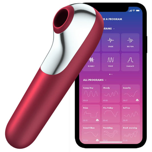 SATISFYER - DUAL LOVE VIBRATOR UND SAUGER MIT PULSIERENDER LUFT ROT