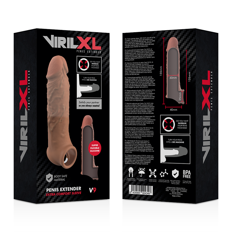 VIRILXL - ESTENSIONE PER PENE IN SILICONE LIQUIDO V9 MARRONE