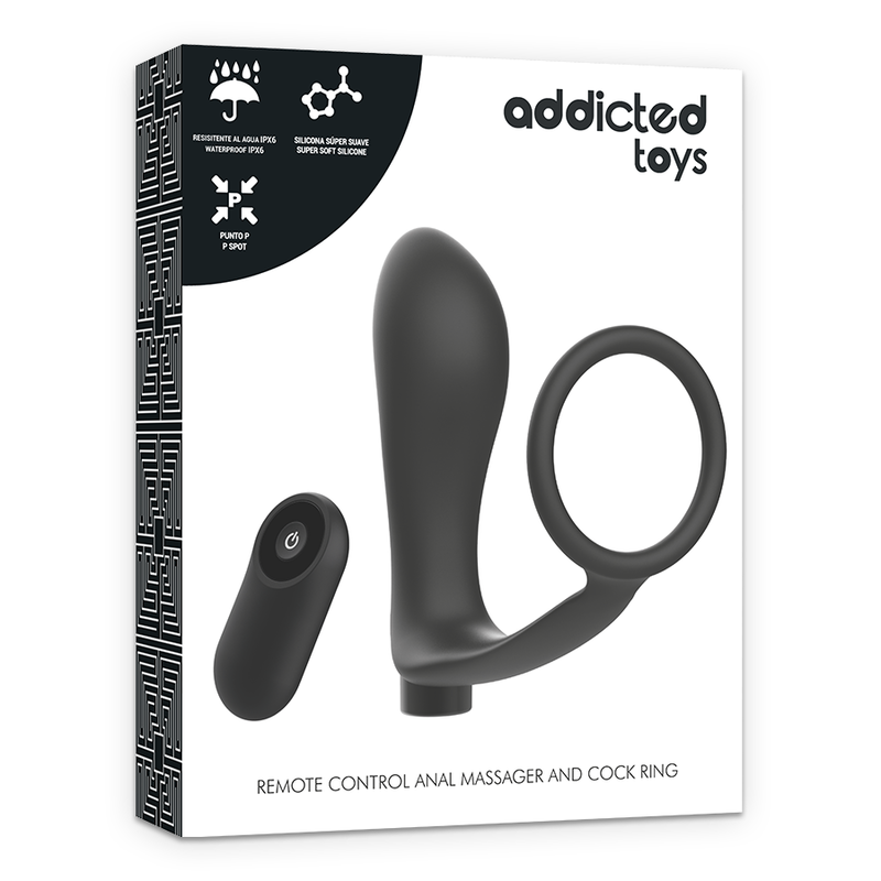 ADDICTED TOYS - ANELLO PER PENE CON TELECOMANDO TAPPO ANALE NERO RICARICABILE